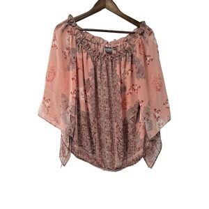 Soho New York Pink Sheer Blouse Kimono Sleeves Fairy Floral coquette romantic L